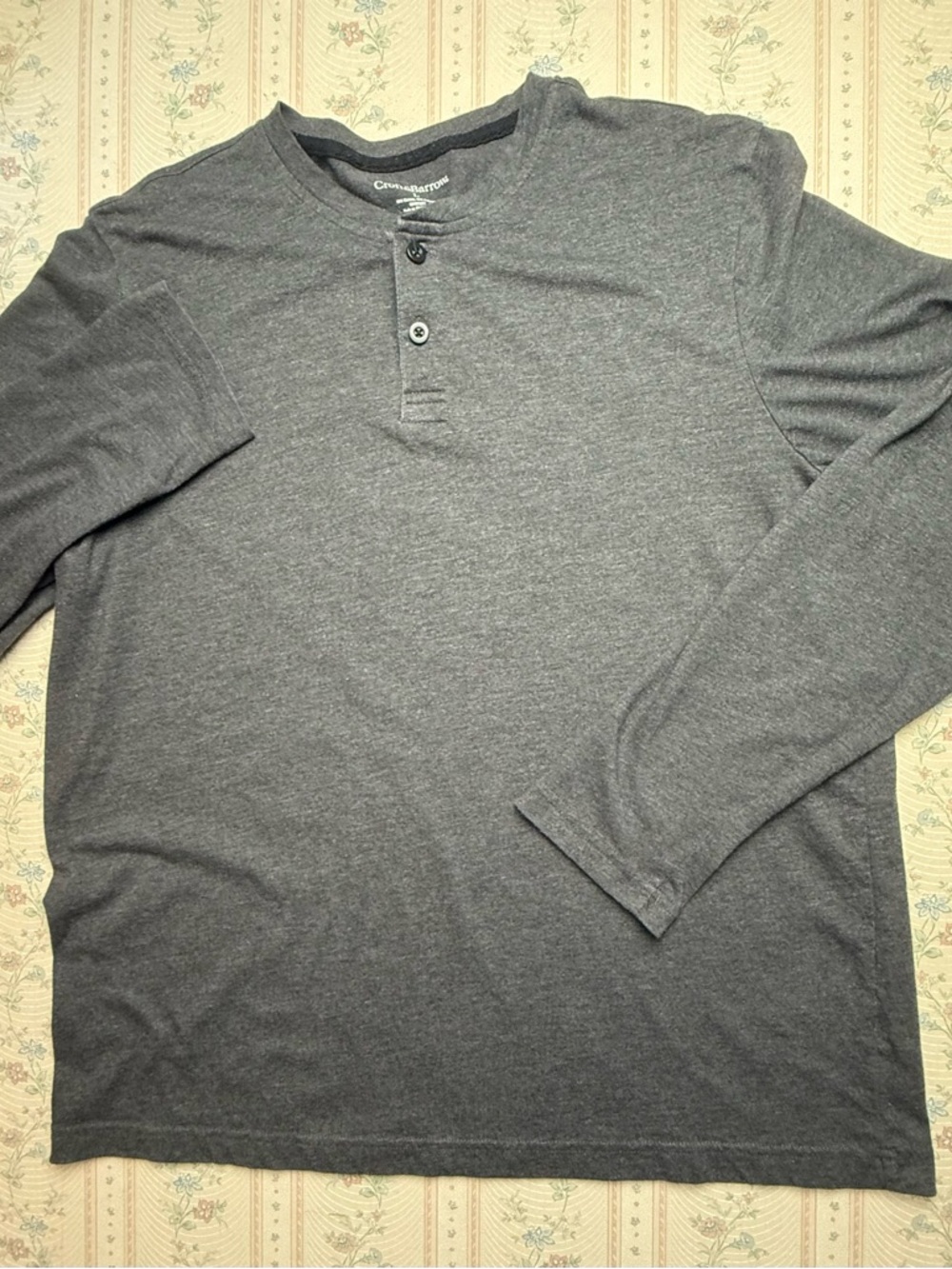 Carbon Grey Gray  Henley Shirt Long Sleeve  Large
